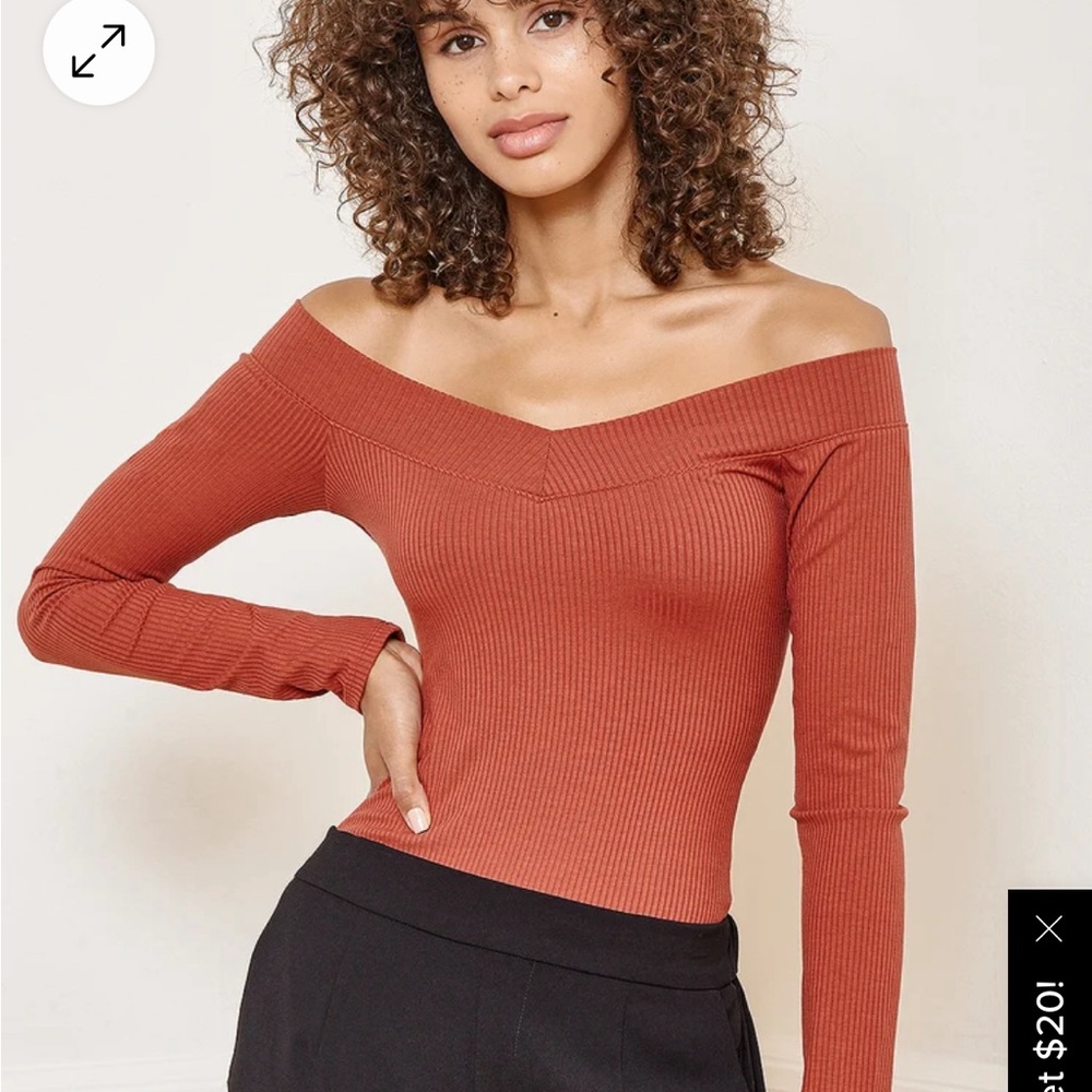 Lulus Easily Mine Rusty Rose Knit Off-the-Shoulder Bodysuit